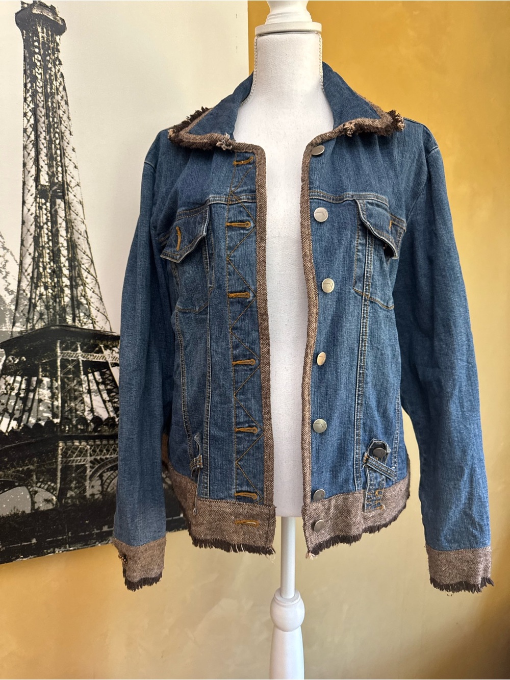 Venezia Blue Denim Jacket with Brown Trim